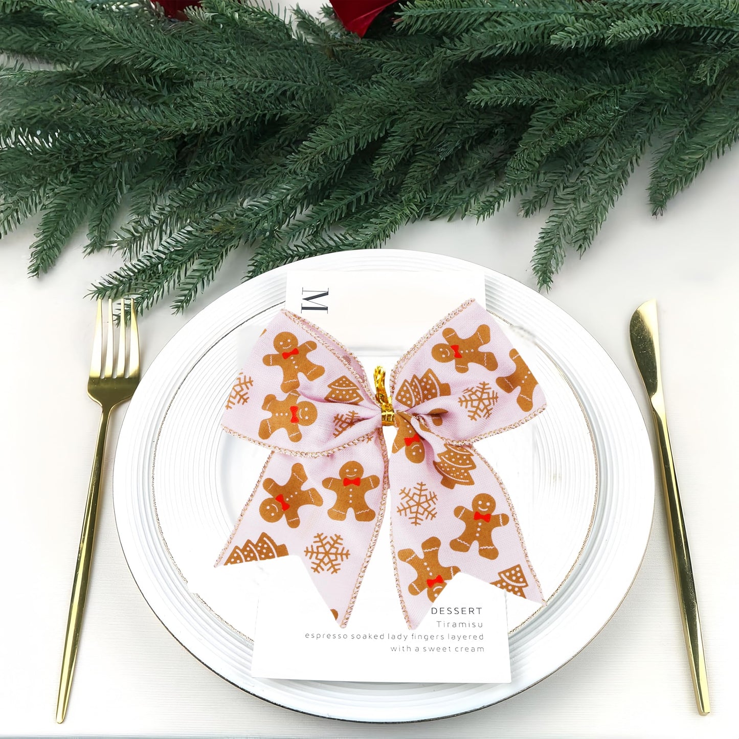 Meseey 12 Pcs Gingerbread Bows 6 Inch Large Pink and White Christmas Wreaths Bows Ornament for Xmas Tree Garland Home Wedding Indoor Outdoor Party Decor (Pink Gingerbread)