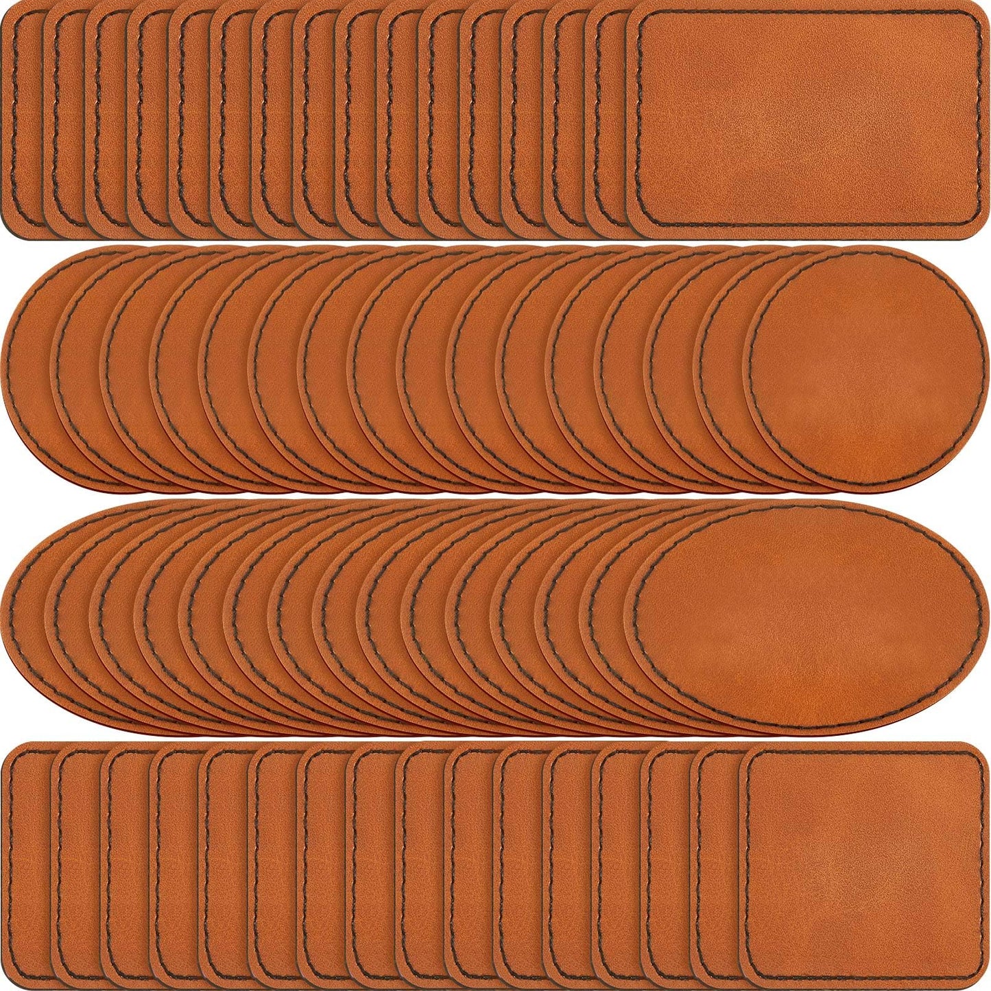 Dunzy 60 Pcs Blank Leatherette Hat Patches Laserable Leatherette Patch Iron on Heat Press with Adhesive Leather Patches for Hats Clothes Repair(Khaki,3 x 2 Inches)