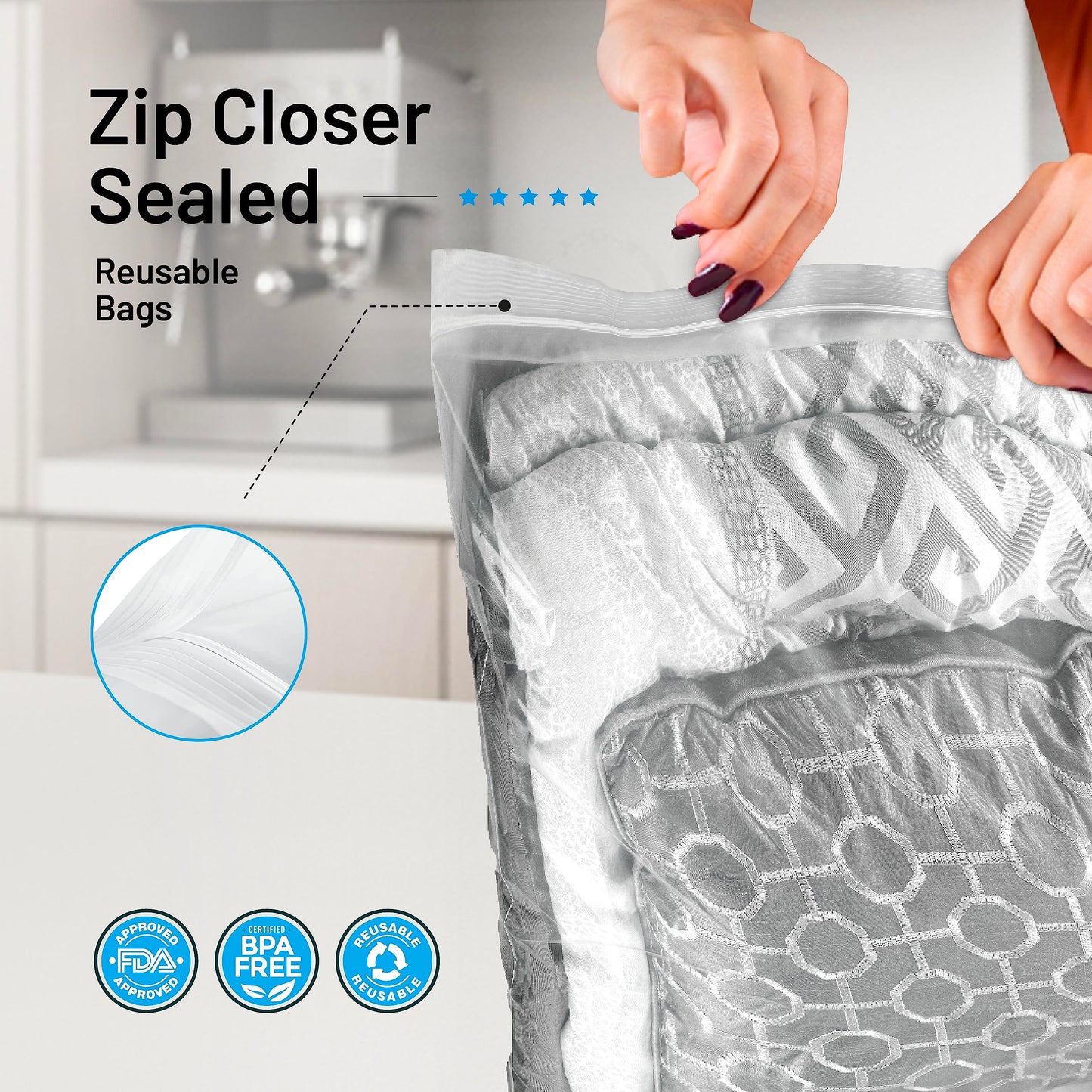 15 Count - Large Storage Bags With Zipper Top, 10 Gallon Size 24" x 24", Extra Large Plastic, For Clothes, Travel, Moving, BPA-Free, Heavy Duty 3-Mil Thick