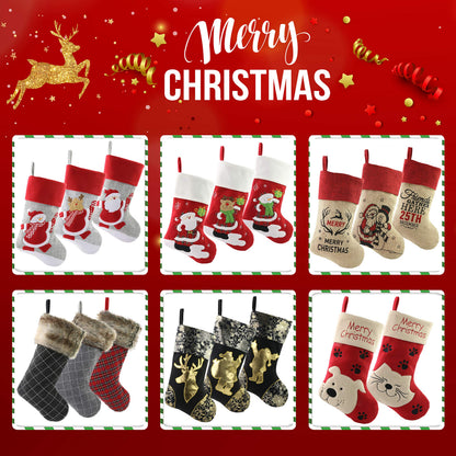 WEWILL 18’’ Cat Felt Christmas Stockings Paws Embroidered for Pets Kitty Red Xmas Stocking Gift Bag Cuff Lovely Home Holiday Decoration