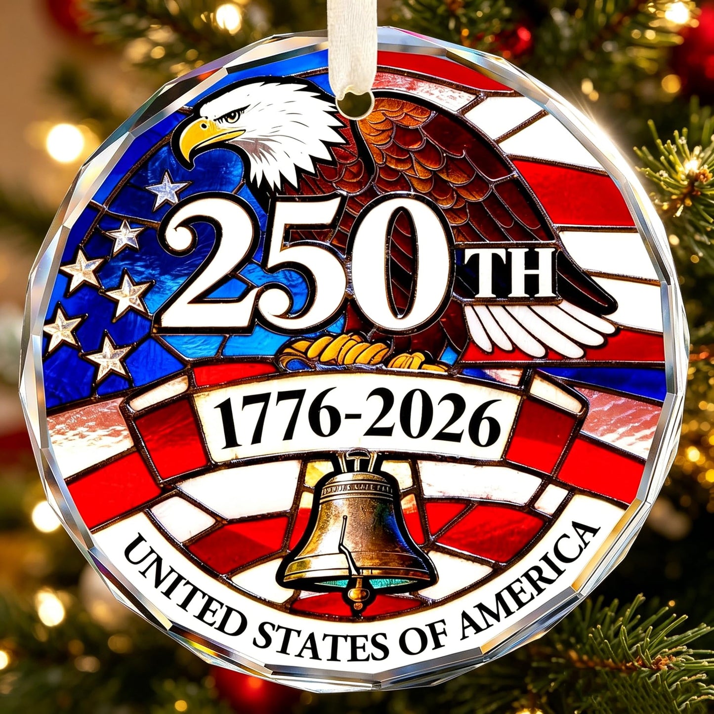 America 250th Anniversary Ornament, America 250 Merchandise Crystal Glass Christmas Ornaments, Fourth of July Decorations, Independence Day Souvenir Gifts, Liberty Bell Keepsake
