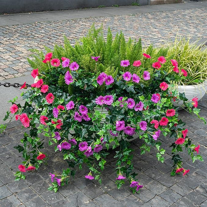 Artificial Flowers Faux Outdoor Plants Artificial Petunias For Outdoors Uv Resistant Fake Petunias Plants Hanging Flower Patio Decor Outside Basket Realistic Silk Plant No Pot(Rose Red 2pcs)