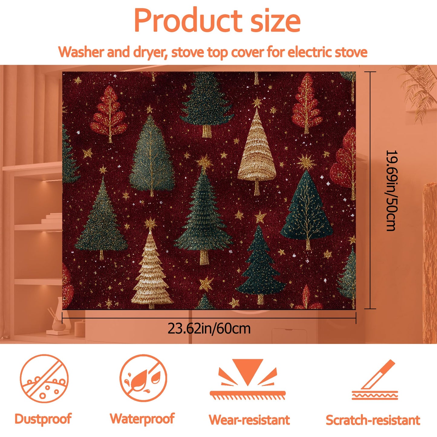 Christmas Tree Washer and Dryer Covers for the Top,Washing Machine Dust Cover Pad Anti-slip Absorbent Protector Mat for Washer Dryer Home Decor,23.6"x19.7"