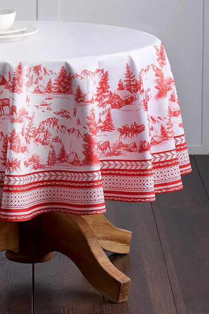 Maison d' Hermine Table Cloth Round Table 100% Cotton 63 Inches Fall Tablecloth Reusable Everyday Use for Thanksgiving Christmas Decorations Dining Farmhouse Party (Winter Jouy)