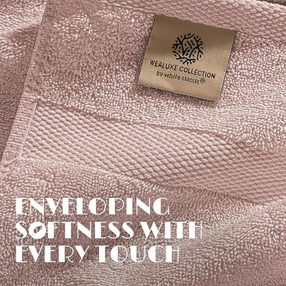 White Classic Wealuxe Pink Bath Towels 24x50 Inch, Cotton Towel Set