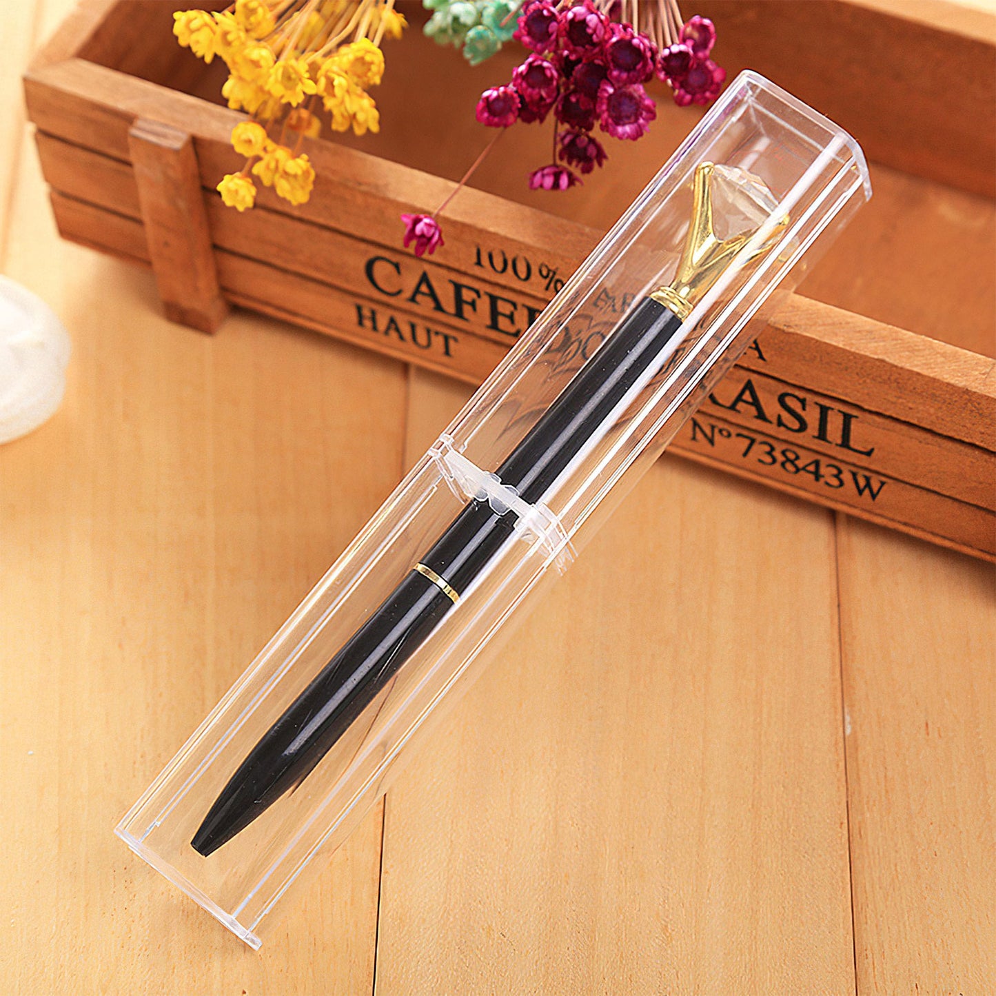 Lesnala 20Pcs Acrylic Clear Pen Gift Box Plastic Single Bulk Reusable Ballpoint Storage Display Case for Student School Office Supply Souvenir Present Packaging