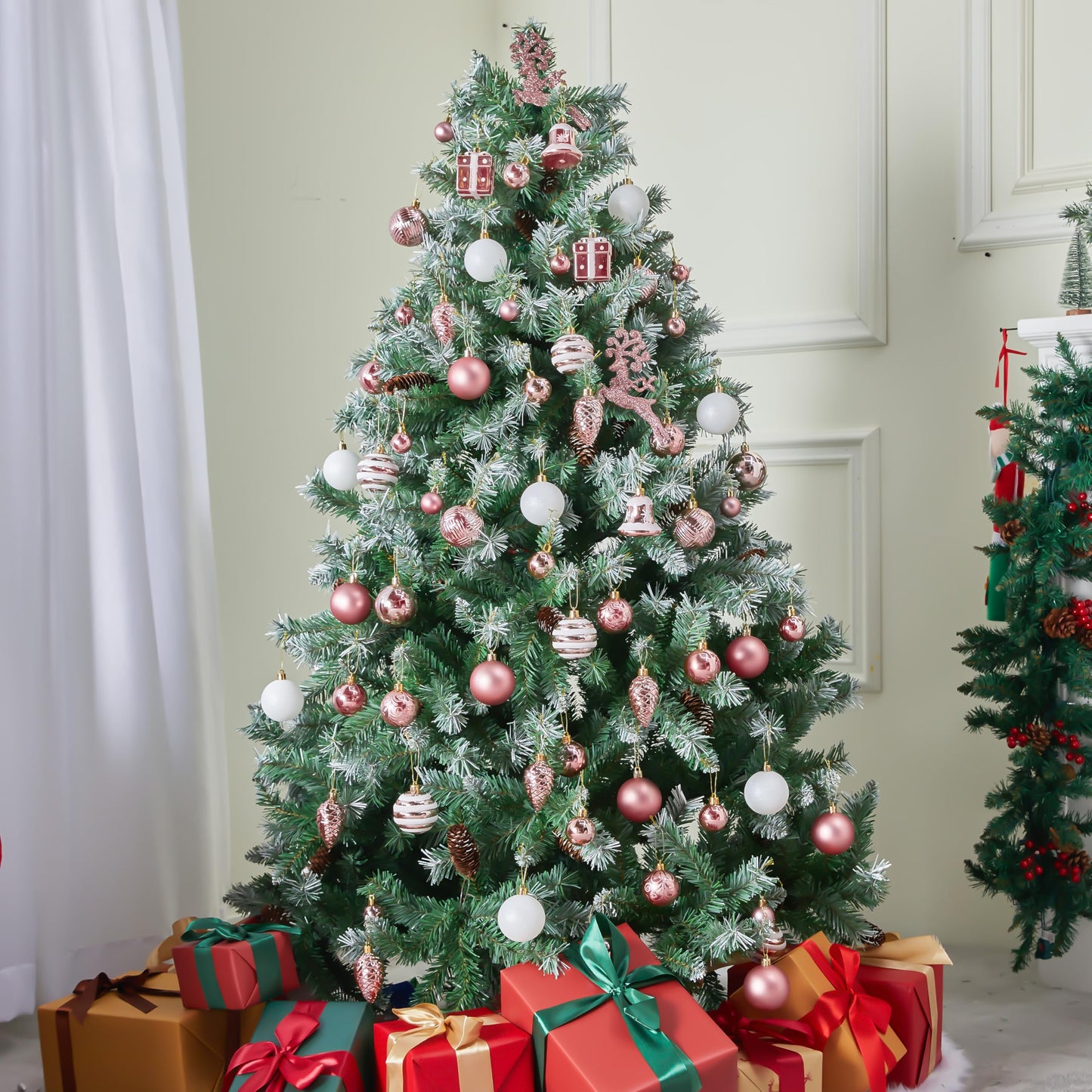 Joiedomi 66 Pcs Pink Christmas Balls Ornaments Set, Christmas Tree Ornaments Shatterproof Plastic for Xmas Hanging Decoration, Holiday Party Decoration