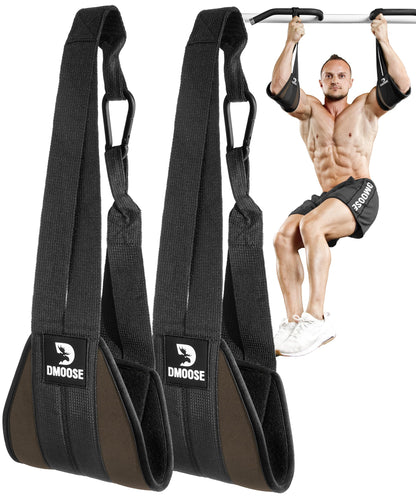 DMoose Fitness Hanging Ab Straps for Pull Up Bar & Core Strength Training - Soft Padded Exercise Straps for Ab Swing & Leg Raises, Hang Bar Strap with 2 Steel Carabiners - Abs Equipment for Home & Gym