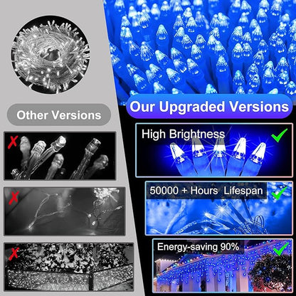 1332 LED 132ft Christmas String Lights Outdoor, 12 Modes Dimmable Curtain Lights with 296 Drops, Waterproof Fairy Lights with Timer for Bedroom Window Holiday Wedding Home Xmas Decorations, Blue