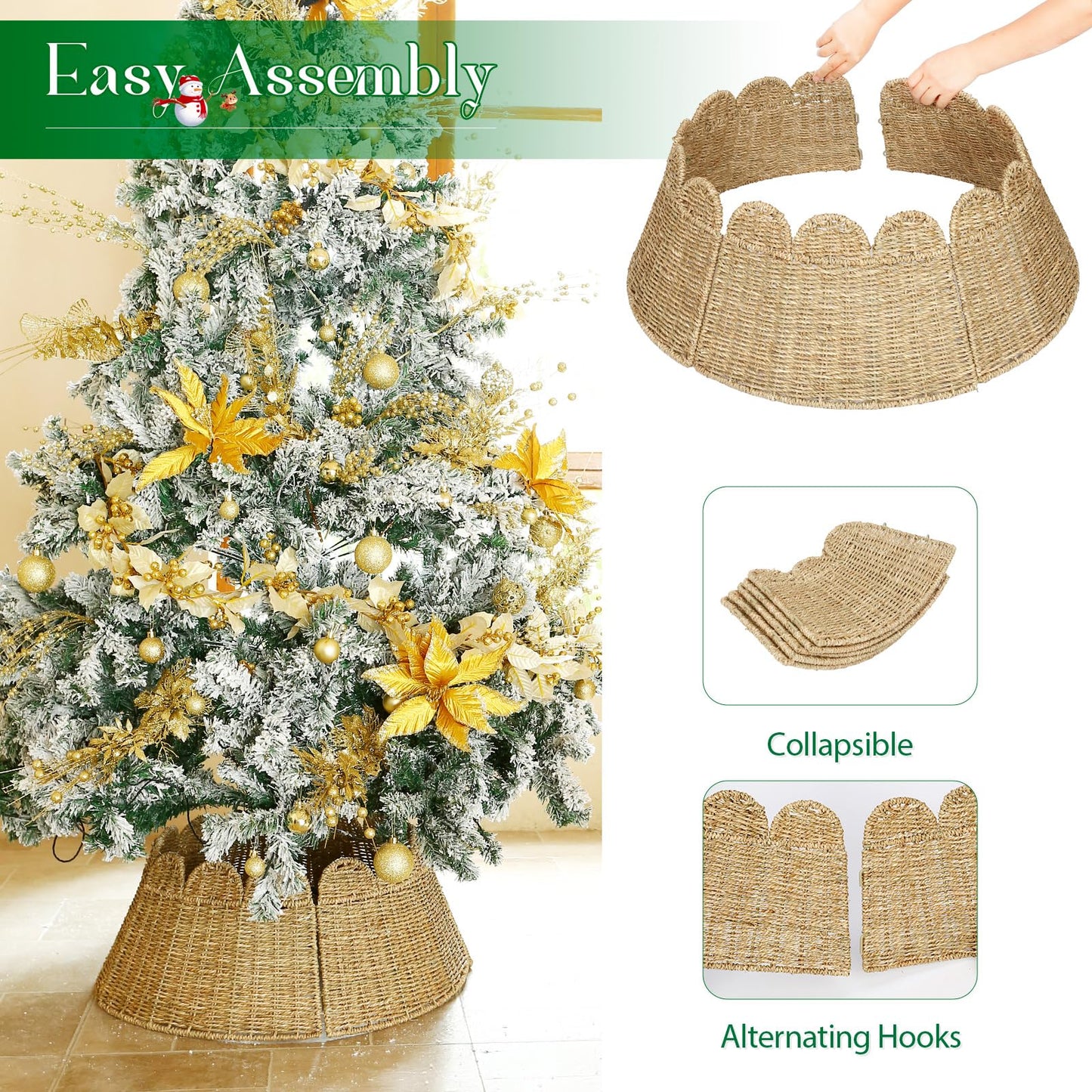 Joyhalo Christmas Tree Collar, 27.5in Wicker Tree Skirt Collar for 7.5 ft Tree, Rustic Handcrafted Woven Tree Collar for Pencil Tree, Xmas Basket Tree Collar, Farmhouse Rattan Tree Base Collar Cover