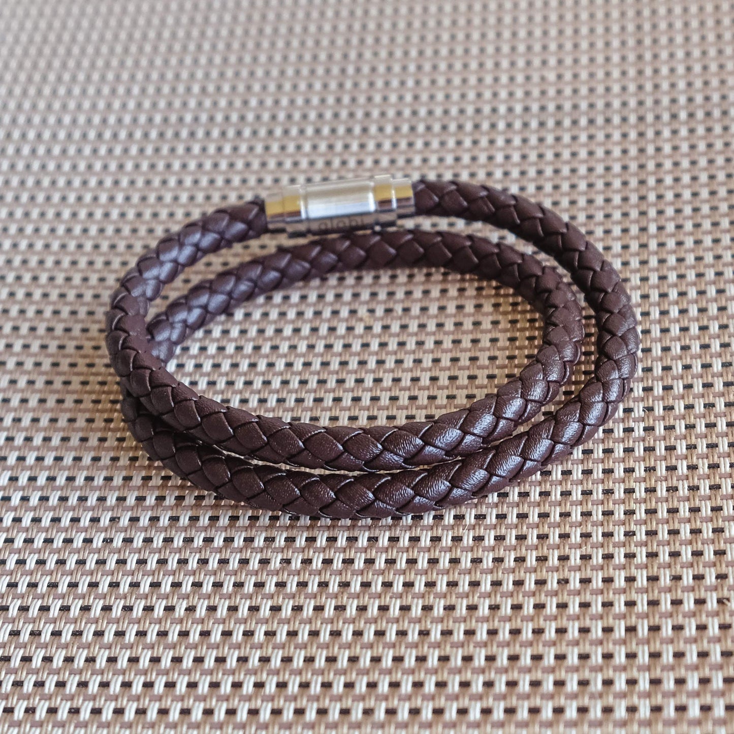Globi Leather Bracelet For Men | Genuine Wrap Braided Leather Cuff Bangle Bracelet with Magnetic Stainless Steel Clasp For Men/Women (Brown 7”)