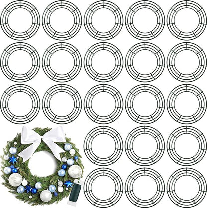 Fovths 24 Pack Christmas Wire Wreath Ring 14 Inches Metal Wire Wreath Frame with Floral Wires Green DIY Floral Crafts for Xmas Halloween New Year Holiday Valentines Day Decor