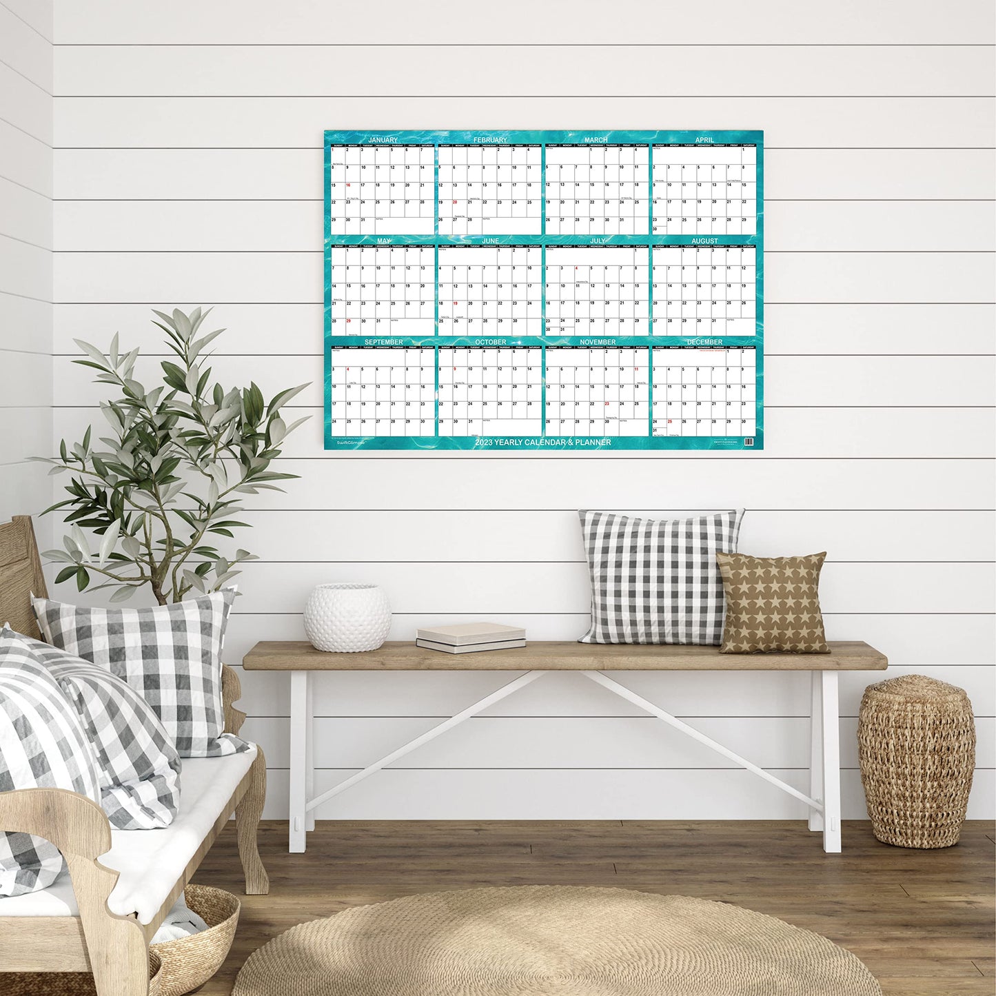 SwiftGlimpse 2026 Wall Calendar, 24" x 36" Designer Series, Large, Erasable, Yearly Wall Planner (Cool Water)
