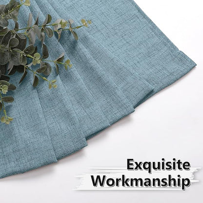 Tollpiz Linen Tier Curtains Rod Pocket Semi Sheer Short Kitchen Curtain Half Burlap Light Filtering Thick Linen Drape for Bathroom, 30 x 30 inches Long, Dusty Blue, Set of 2 Panels
