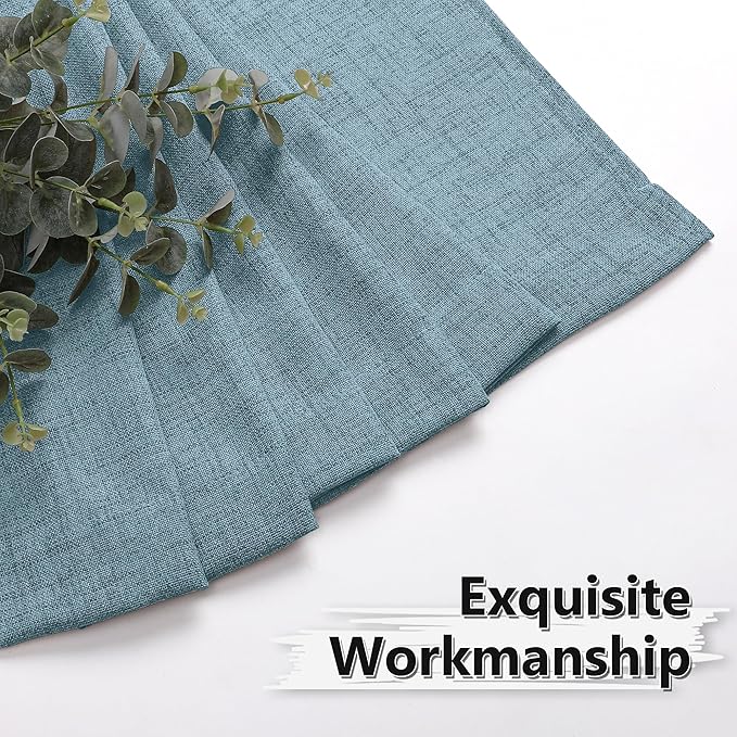 Tollpiz Linen Tier Curtain Rod Pocket Semi Sheer Half Kitchen Curtains Burlap Light Filtering Thick Linen Drape for Bathroom, 30 x 36 inches Long, Dusty Blue, Set of 2 Panels