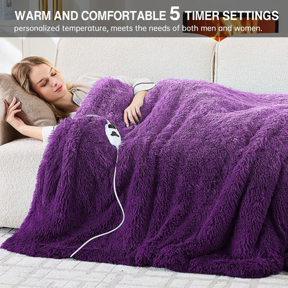 Heated Electric Blanket Throw,Warm Winter Birthday Gifts for Women Her Grandma-Faux Fur with Soft Sherpa,10 Heat Settings,5 Time Settings with Fast Heating, 50x60, Rainbow