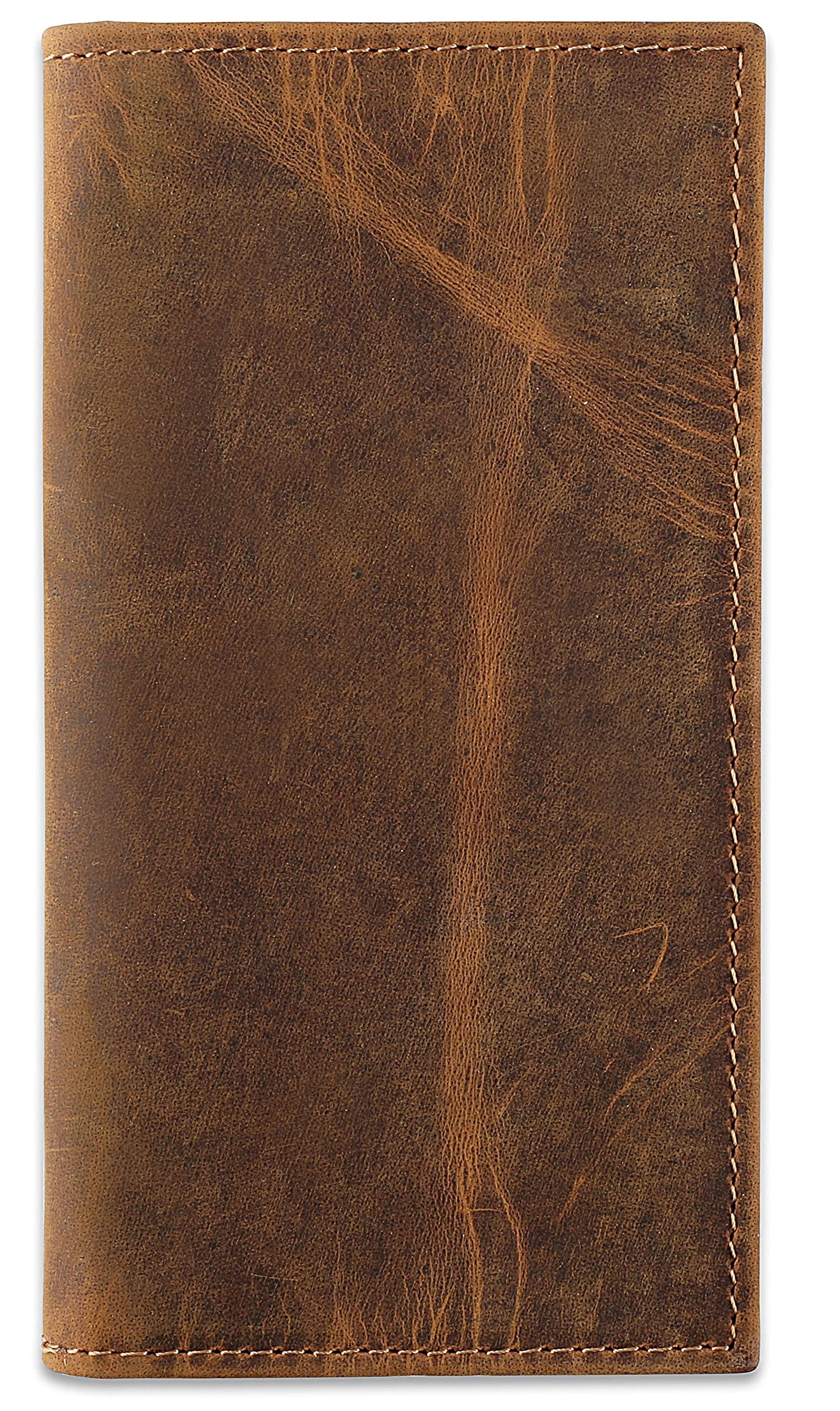F&L CLASSIC Men's RFID Vintage Look Genuine Leather Long Bifold Wallet Checkbook Wallets,buffalo wax vintage leather,240 wax brown