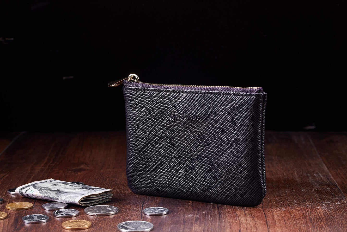 Chelmon Vegan Leather Coin Purse Pouch Change Purse With Zipper For Men Women (CH Steel Purple)