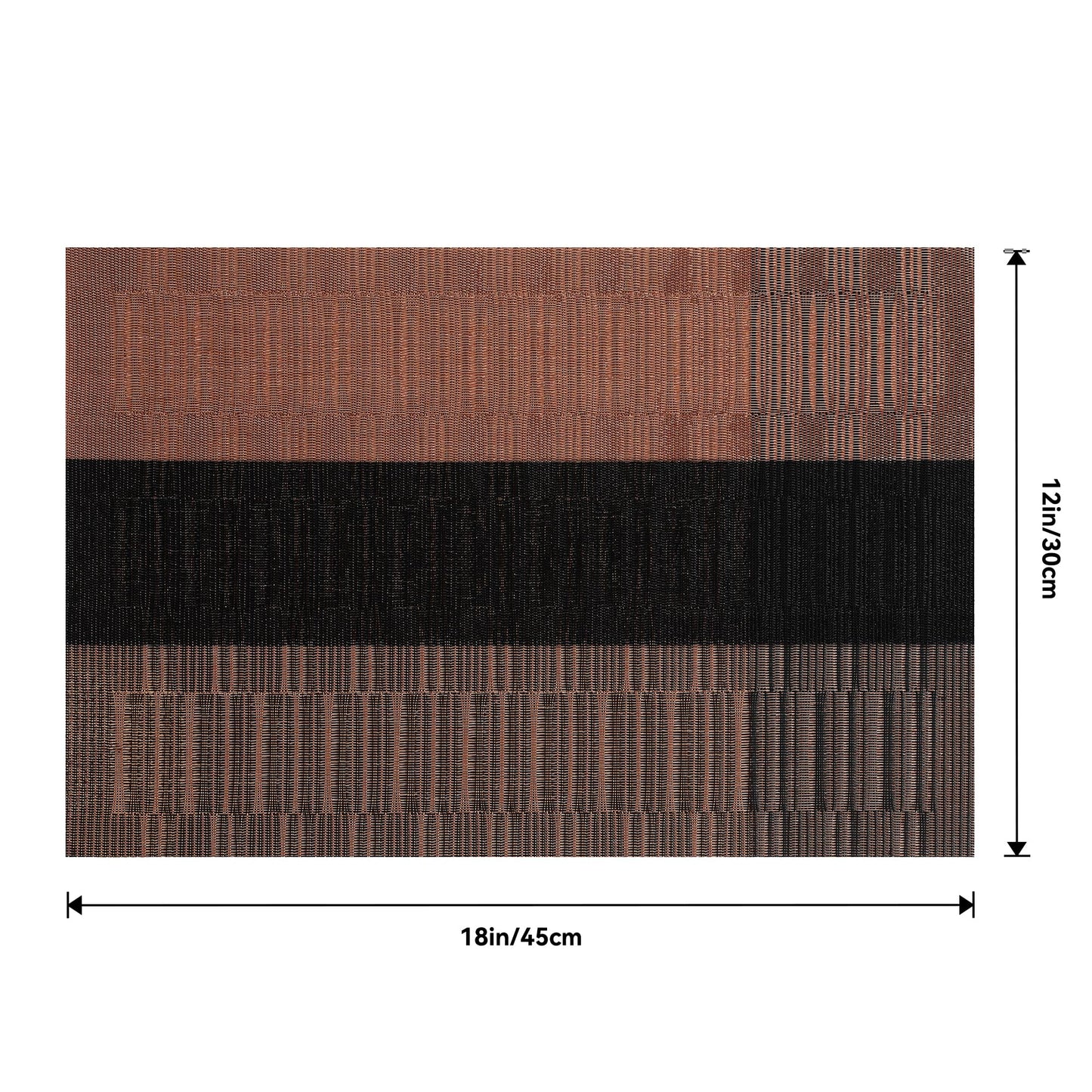 Leetaltree Brown with Black Striped Placemats Set of 8 - Heat Resistant Non-Slip Place mats for Dining Table, Washable Durable PVC Vinyl Woven Table Mats（Brown Stripe, 8）