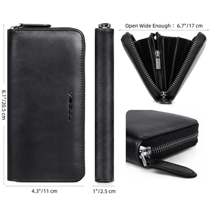 VISOUL Leather Long Zipper Pouch Wallet for Men and Women with RFID Blocking, Large Clutch Cash Long Wallet with Zipper (Black)