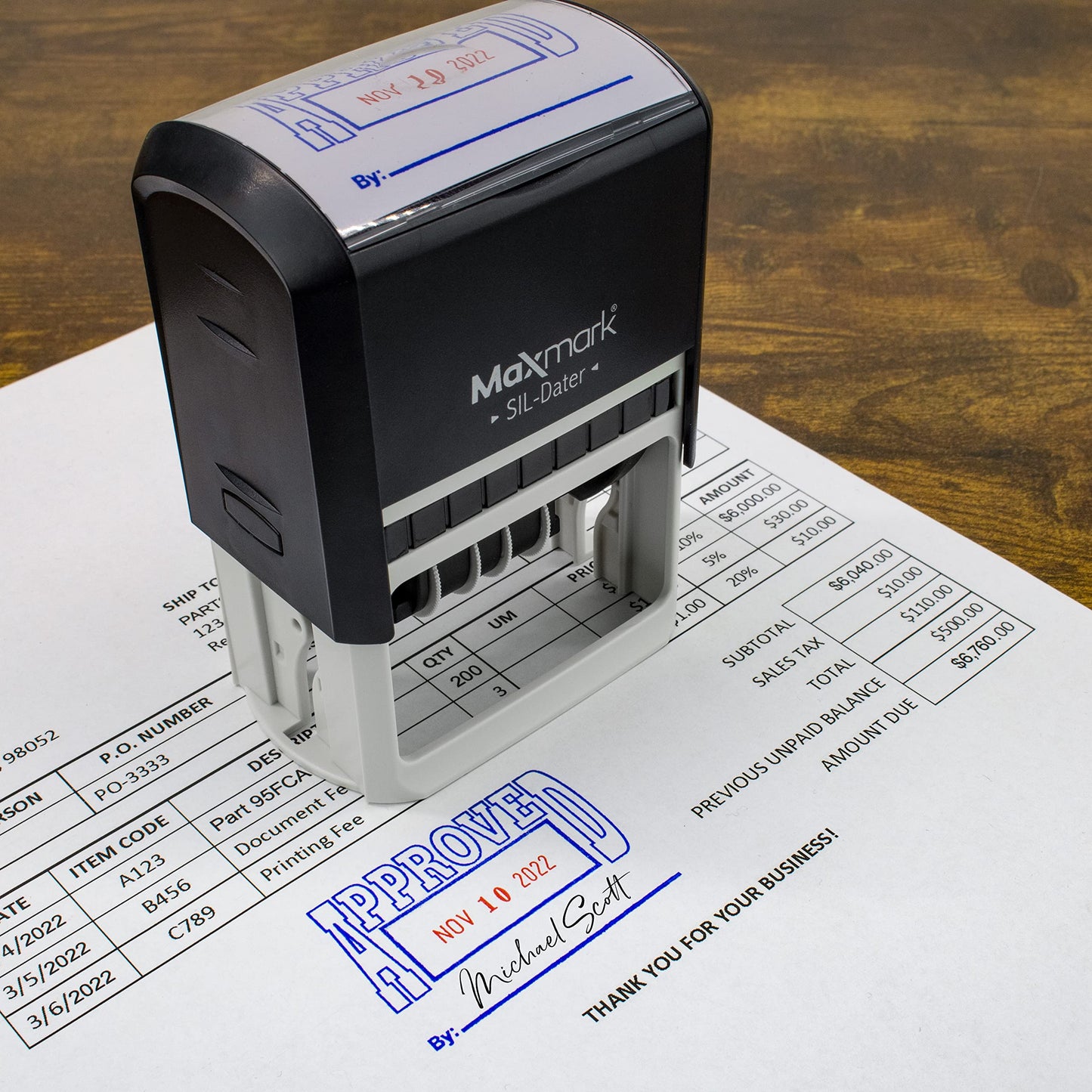 MaxMark Large Self-Inking Rubber Date Office Stamp with Received Phrase & Date - Blue/Red Ink, 12-Year Band - Style 5