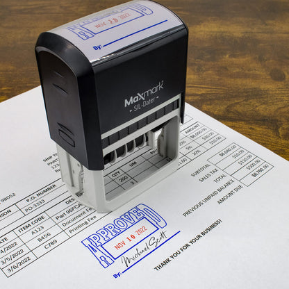 MaxMark Large Self-Inking Rubber Date Office Stamp with Received Phrase & Date - Blue/Red Ink, 12-Year Band - Style 5
