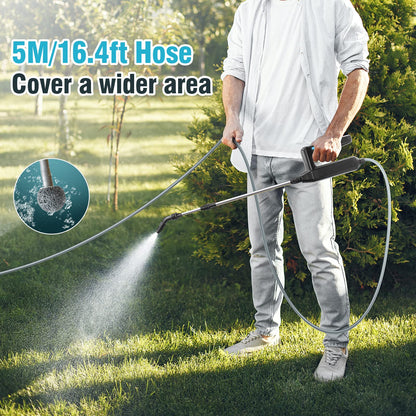 SideKing Battery Powered Sprayer Wand, 23.6inch Electric Sprayer Telescopic Watering Wand with 16.4FT Hose, Rechargeable and Portable Spray Wand for Gardening (3 Nozzles)