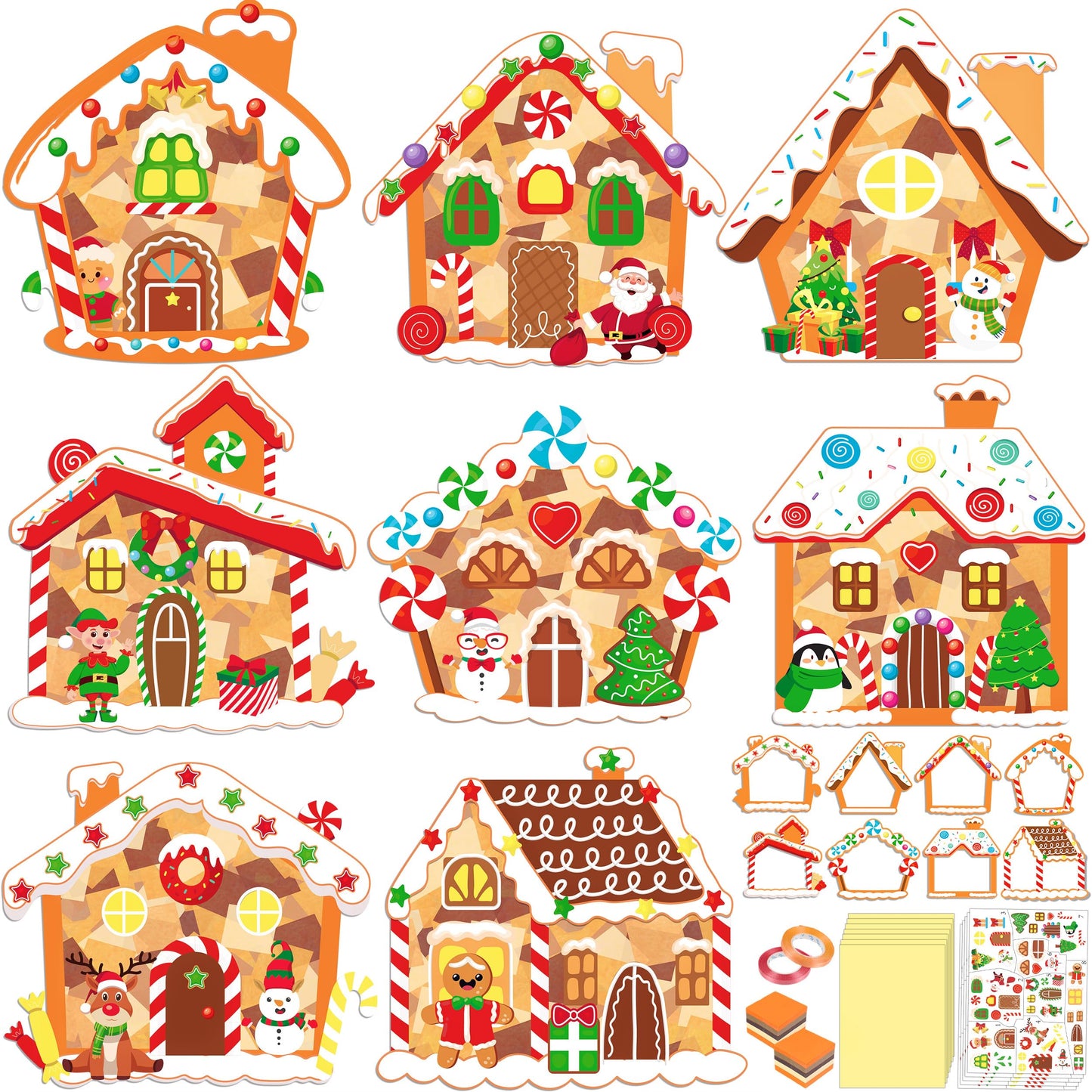Renbuzhu 40PCS Christmas Crafts Bulk: Gingerbread House Paper Suncatchers DIY Kit for Winter Xmas Holiday Activities Decorations, Window Stained Glass Effect Art Ornaments