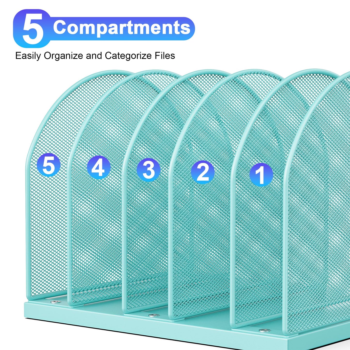 gianotter Desktop File Organizer, Desk Organizer with 5 Compartments, Paper Organizer for Desk, Workspace Organizers for Office Supplies (Blue, Upright Style)