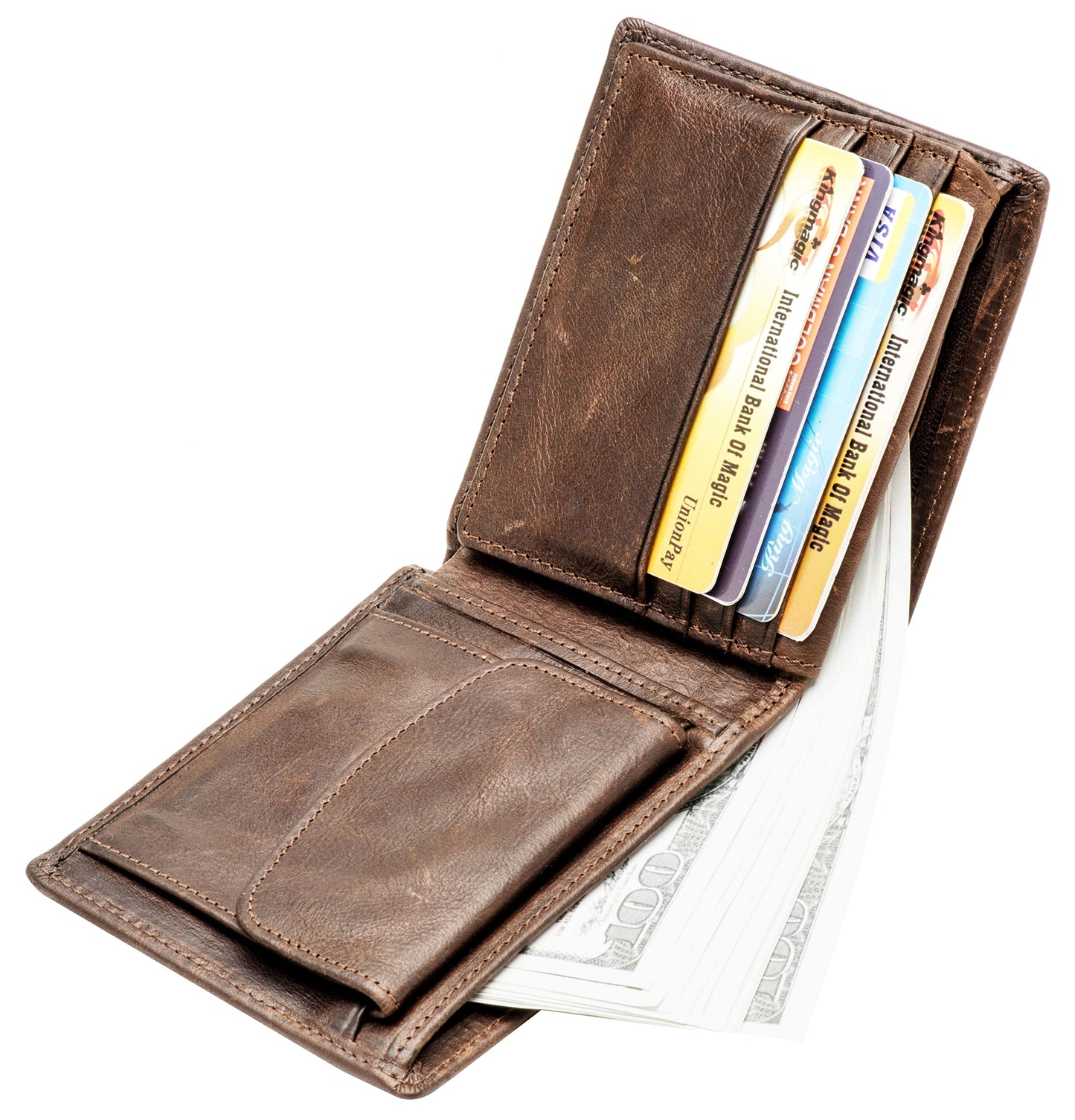 POKOFO RFID Blocking Genuine Leather Bifold Wallet for Men with Zipper and Coin Pocket (Coffee)