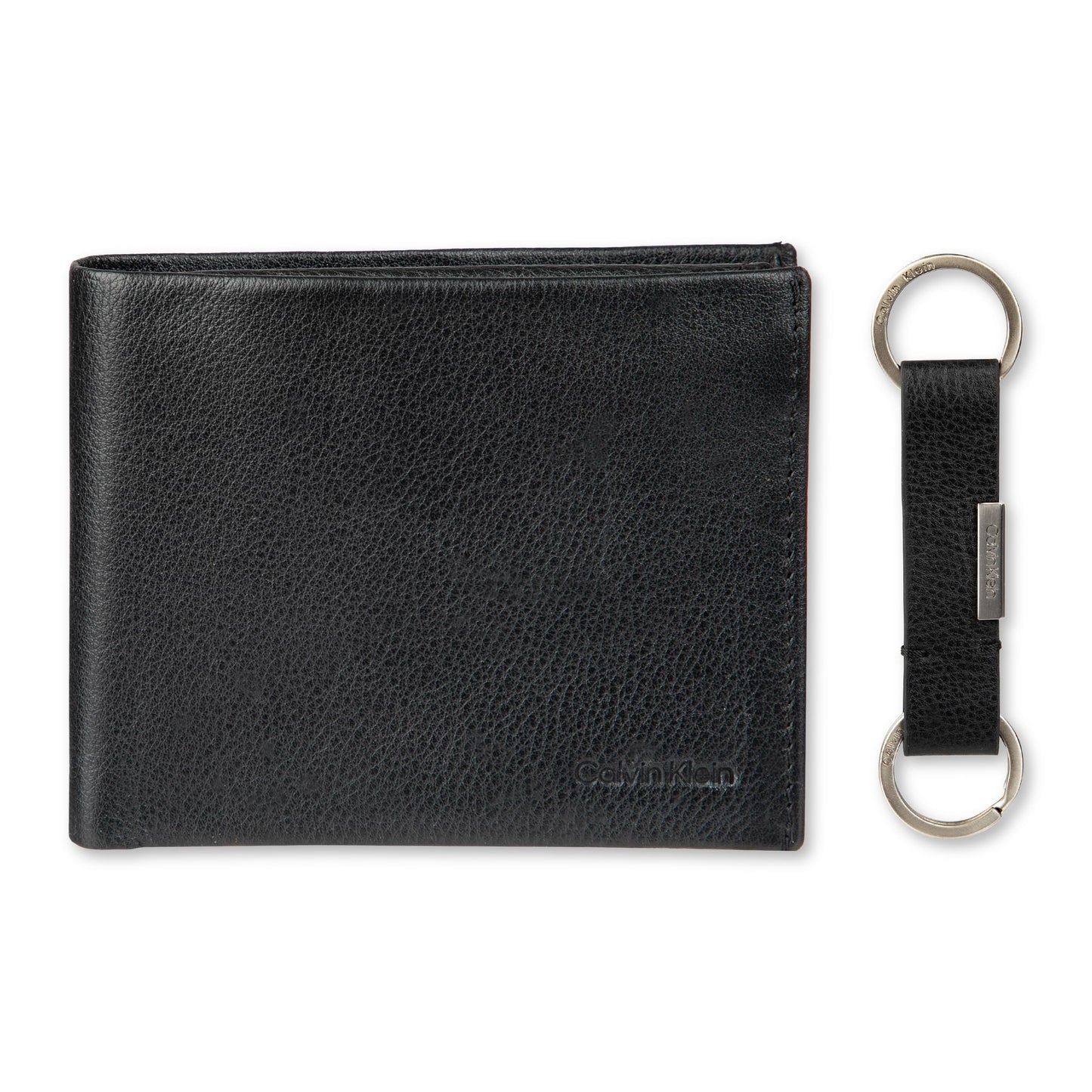 Calvin Klein Men's Leather Passcase Wallet with Keychain, Black, One Size