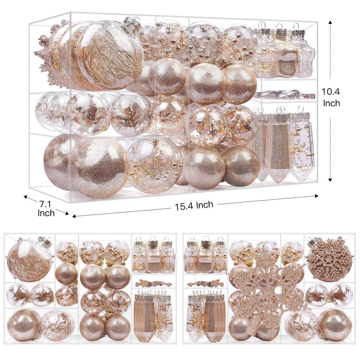 SHareconn 86PCS Christmas Tree Ornaments Clear Set,Shatterproof and Clear Plastic Baubles for Xmas Tree Decor, Holiday Wedding Party Decoration,Champagne