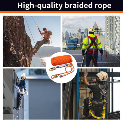 Fall Protection Safety Rope 50ft Heavy Duty Vertical Roofing Grab Snap Hook Shock Absorber Fall Protection Line Kit Restraint System Roofing Safety Equipment (50FT)