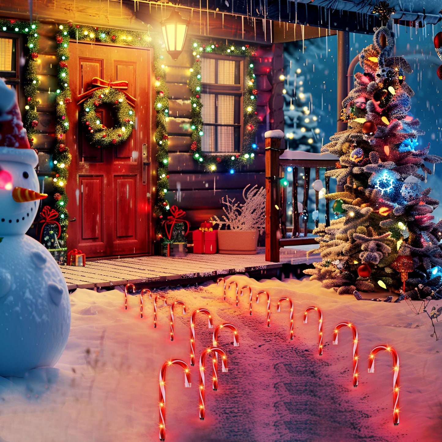 10" Christmas Candy Cane Lights (10PCS) for Landscape Decoration,Red & White Pathway Makers Lights (Include Stakes)