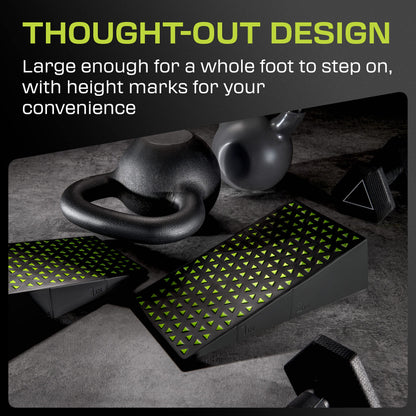 Flexelent Squat Wedge Block Pair - Heel Elevated Squat Wedge for Deeper Squats, Heavy Lifting and Better Form - 17° Angle Exercise Wedges, Slant Board for Squats with Carry Backpack - Lime Green
