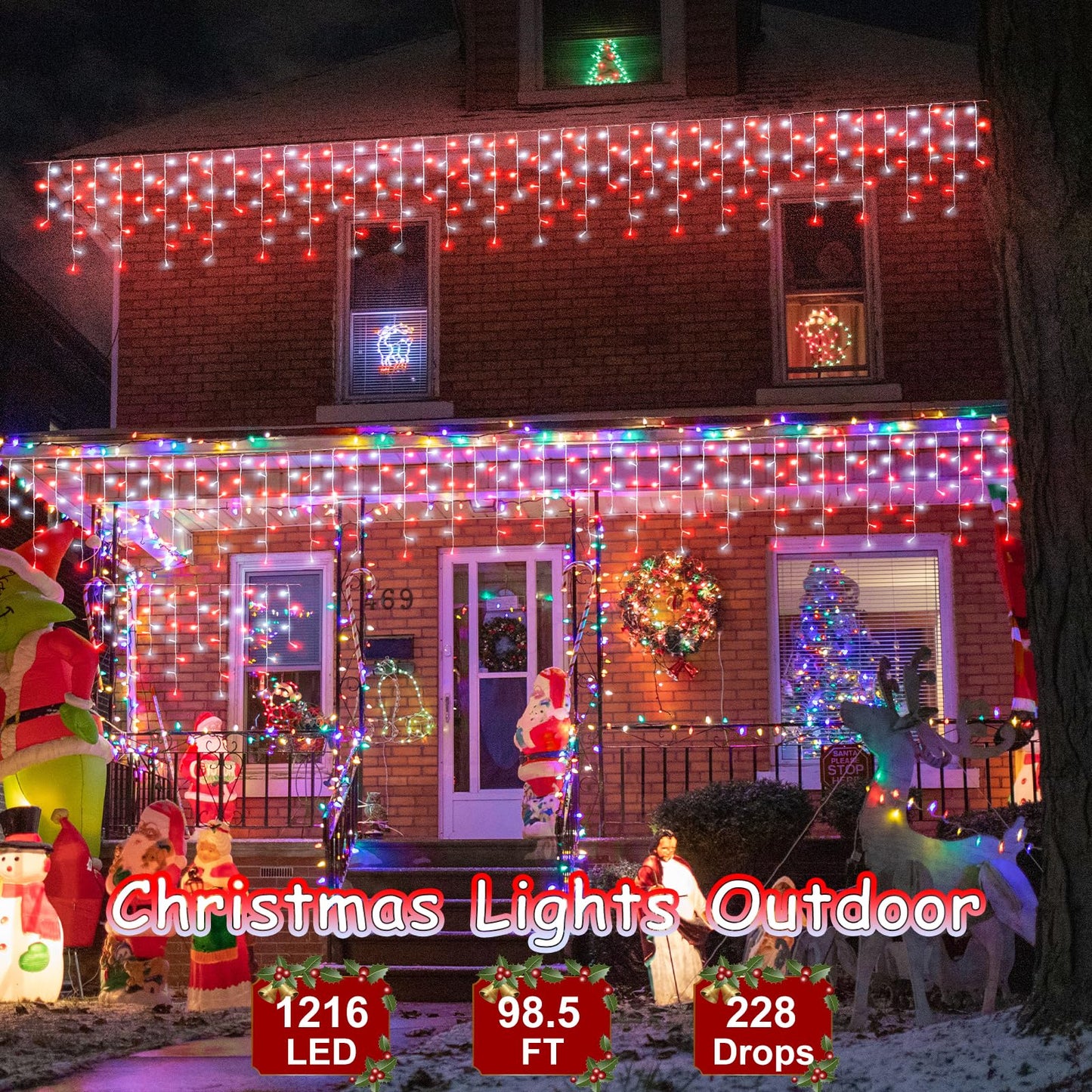 99ft Red and White Christmas Lights, 1216 LED Icicle Lights for Outside, Clear Wire Twinkle Light with 8 Modes Timer Waterproof for House Window Party Tree Holiday Patio Yard Home Decoration