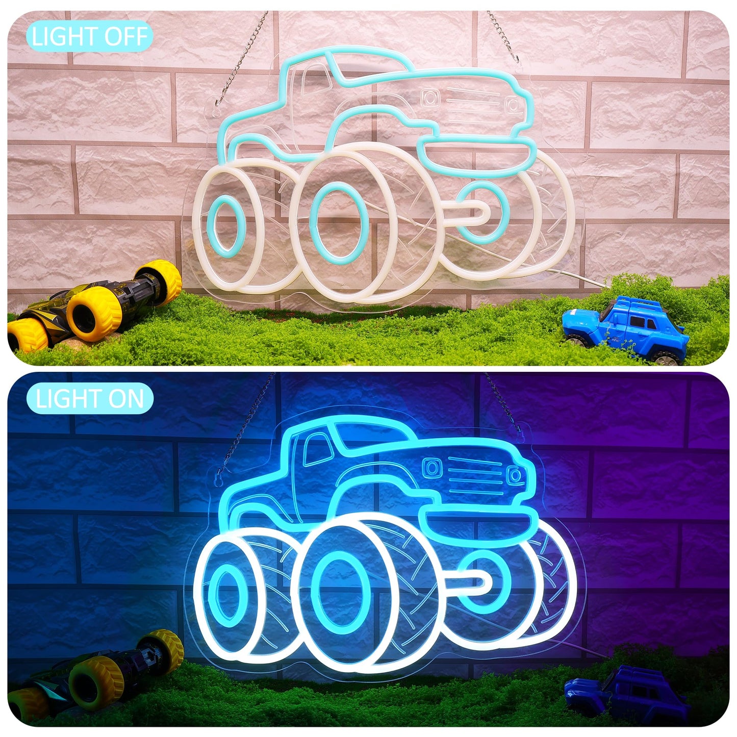 Truck Neon Signs for Wall Decor, Vehicle Neon Lights for Bedroom, Neon Wall Light Suitable for Living Office Game Room Christmas Gift for Truck Toys Lover - 5V USB Power with Hanging Chain Hooks