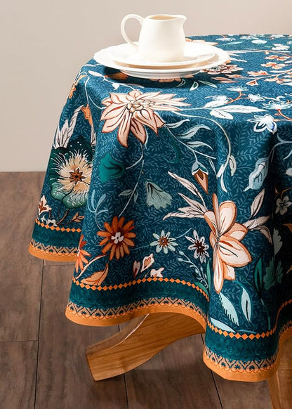 Maison d' Hermine Table Cloth Round Table 100% Cotton 69 Inches Fall Tablecloth Reusable Everyday Use for Thanksgiving Christmas Decorations Dining Farmhouse Party (Luxury Loft - Dark Teal)