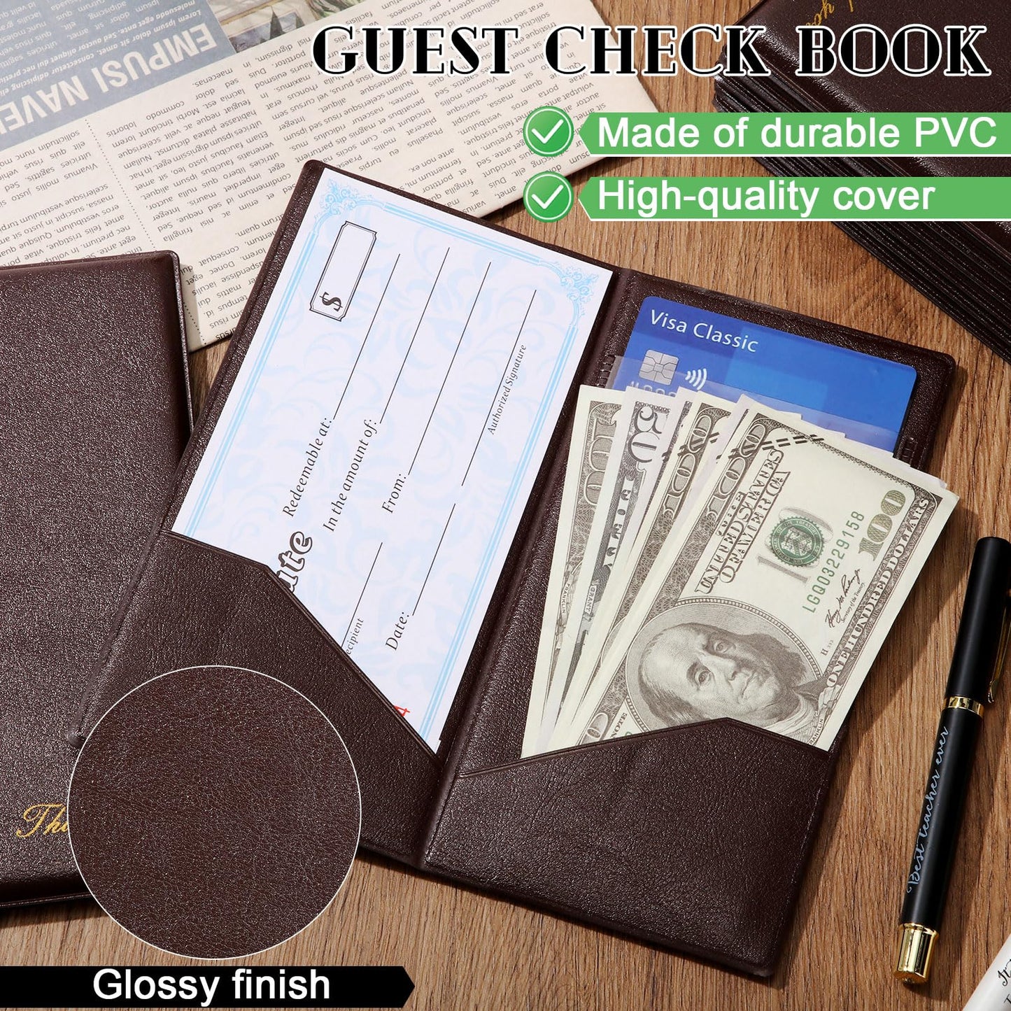 Affrolling 25 Pcs Check Presenters for Restaurants Dark Brown Guest Check Card Holder Bill Book Tip Check Holder with Gold Thank You Imprint Guest Check Books for Servers Cafe Bar Waiter, 8 x 4 Inch