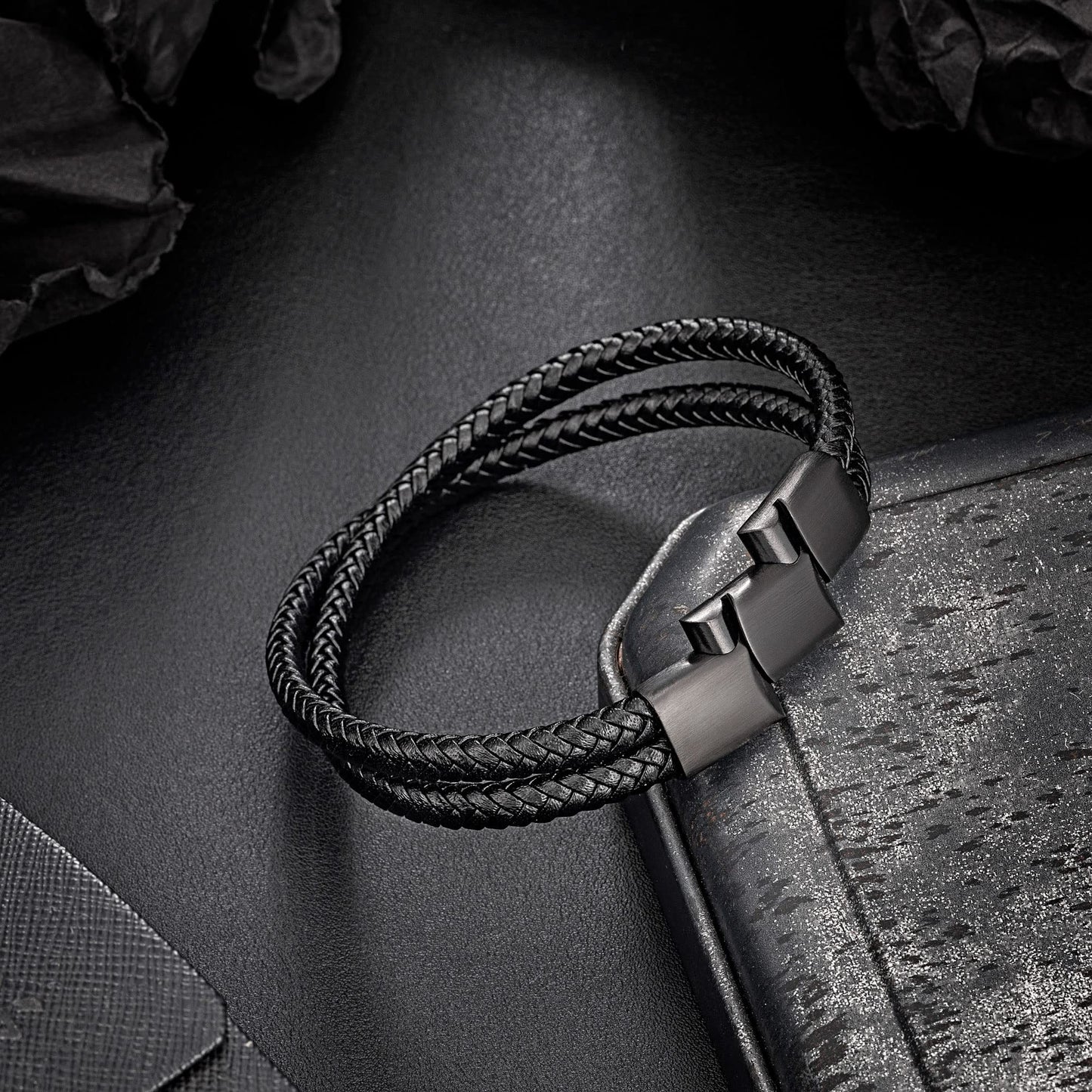 murtoo Mens Bracelet Leather Braided, Brown and Black Leather Bracelet for Men
