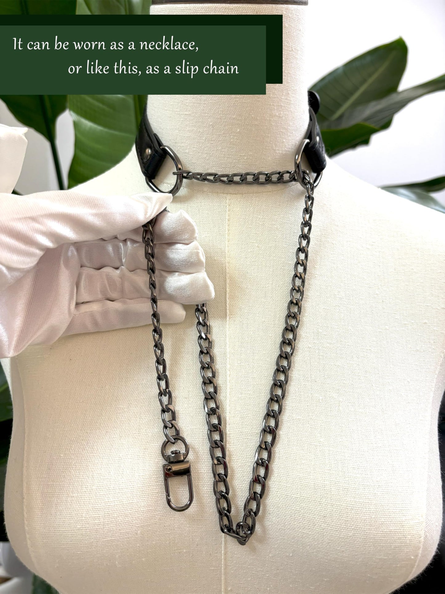 EverGlimp Handmade Black Vegan Leather Choker Collar For Women, Adjustable Triple-Layer Slip Chain Necklace