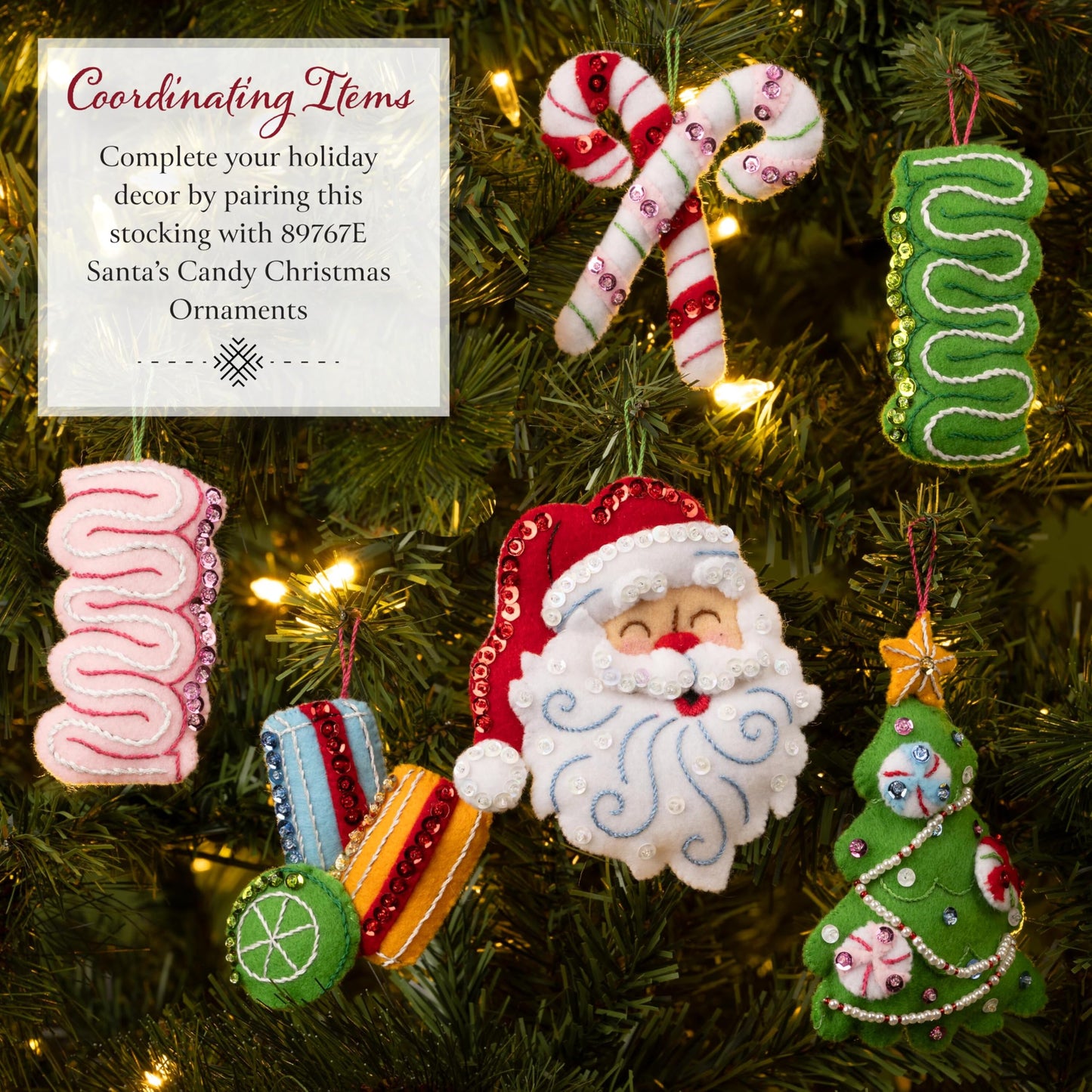 Bucilla Felt Applique 18" Stocking Making Kit, Santa's Candy Christmas, Perfect for DIY Arts and Crafts