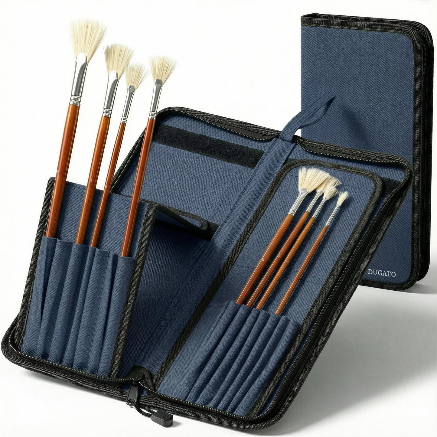 DUGATO Long Canvas Paint Brush Holder Zippered 5.7x14.8 inches, Premium Art Case for Brushes Long Handle up to 13" Length, 15 Slots Storage for Artist (Brush Not Included) - Blue