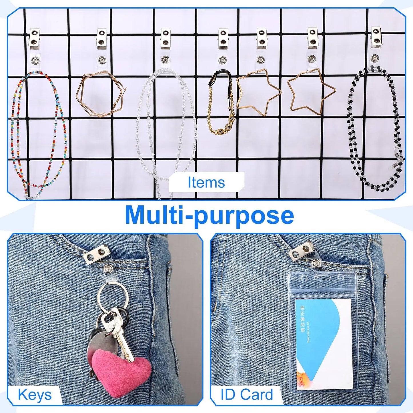 Marspark 400 Pack Metal Badge Clips with PVC Straps Double Hole ID Badge Clips for Name Tag ID Cards Holders, Office Supplies(Silver)