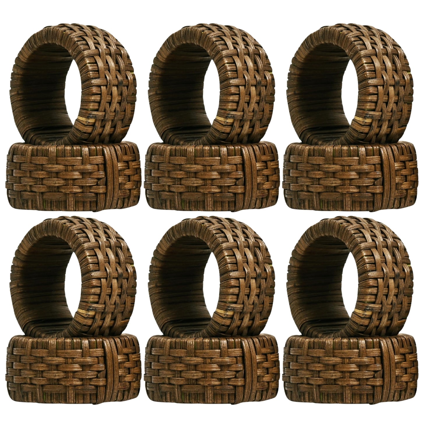CLEENTABLE Decorative Jute Napkin Ring, Cane Napkin Rings Set of 12 - Hand Woven Napkin Holders for Farmhouse, Rustic, Holiday, Wedding, Easter, Thanksgiving, Xmas, Boho & Fall Table Décor (Walnut)