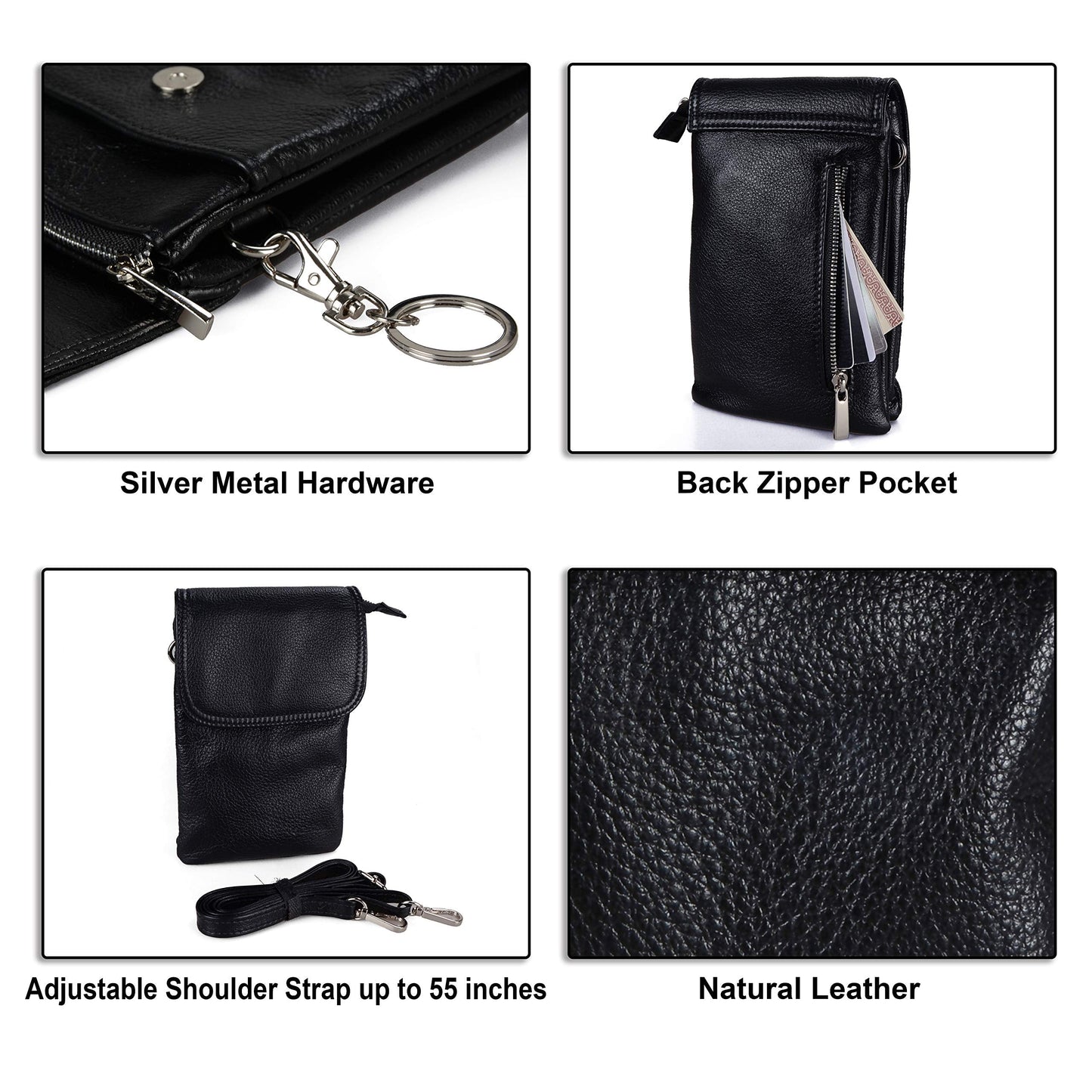 befen Black Genuine Leather Small Crossbody Bags for Women, Cell Phone Purse for Women for Travel