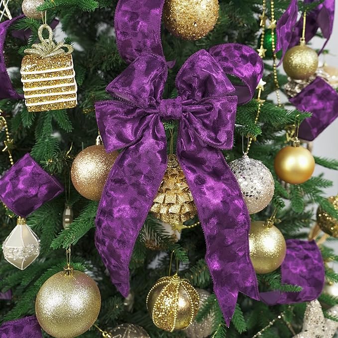 MEEDEE Purple Velvet 2.5 Inch Wired Ribbon - Crushed Velvet Christmas Ribbon, 10 Yards for Tree Decoration, Wreaths, Crafts