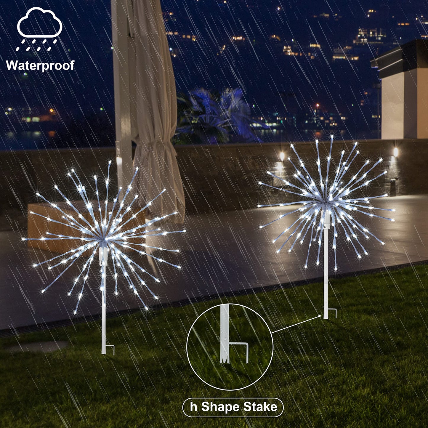 Lightshare 12" Starburst Light Lighted Ball 80 LED Firework Lights White Twinkle Hanging Ball Dual-use for Patio Walkway Pathway Decoration Indoor/Outdoor