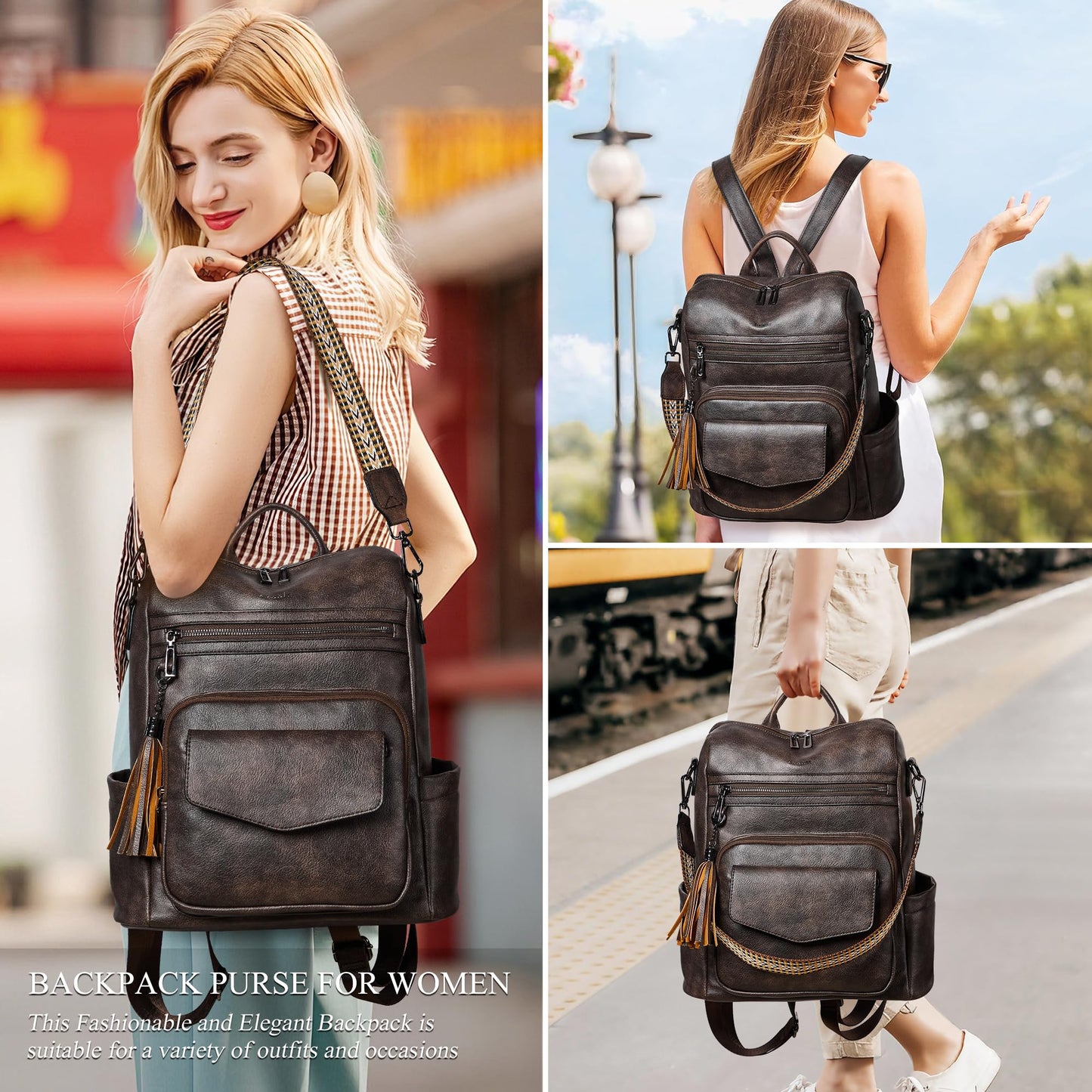 Shrrie Backpack Purse for Women Travel Faux Leather Fashion Backpack for Women,Convertible Crossbody Shoulder Bag for Ladies with Adjustable Strap for Work College