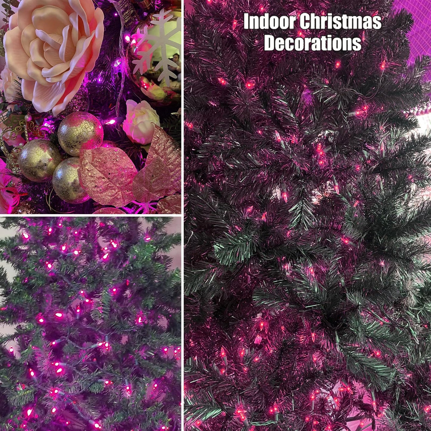 HISHINY Christmas Lights 100 Count Pink Christmas Tree String Lights with White Wire for Outdoor Indoor Christmas Decorations Wedding Decorations Valentines Day Decor,UL Certified (21feet)